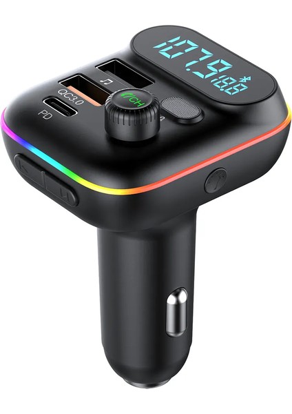 Rgb Işıklı Bluetooth Fm Transmitter Qc3.0 Pd 20W Hızlı Şarjlı Car Mp3 Çalar USB Destekli