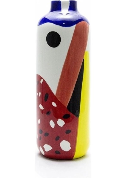 Reddish Dikdörtgen Vazo Porselen Dekoratif Obje Ev Dekorasyon 12,2X12,2X35 cm Beyaz Kırmızı 1 Adet