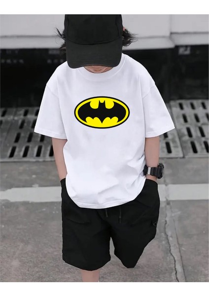 Kaliteli Pamuk Penye Unisex Erkek Kız Çocuk Baskılı Tshirt 5 6 7 8 9 10 11 12 13 14 Yaş Batman