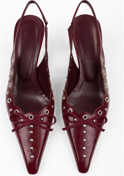 Kadın Spice Bordo Cilt Fiyonk Detaylı Stiletto