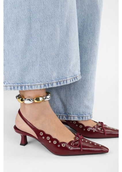 Kadın Spice Bordo Cilt Fiyonk Detaylı Stiletto fiyatları