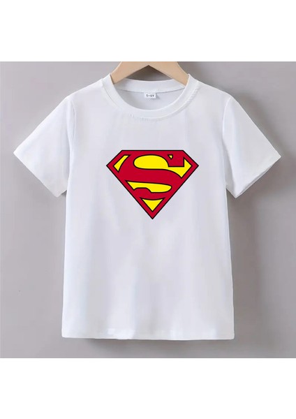 Kaliteli Pamuk Penye Unisex Erkek Kız Çocuk Baskılı Tshirt 5 6 7 8 9 10 11 12 13 14 Yaş Superman