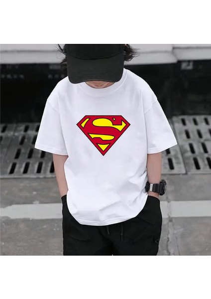 Kaliteli Pamuk Penye Unisex Erkek Kız Çocuk Baskılı Tshirt 5 6 7 8 9 10 11 12 13 14 Yaş Superman fiyatları
