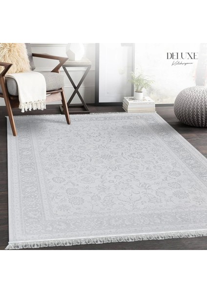 Deluxe Koleksiyonu Viskon Akrilik Dokuma Lüks Saçaklı Halı 6505 Gri
