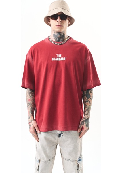 Erkek The Standard Baskılı Oversize T-Shirt Bordo