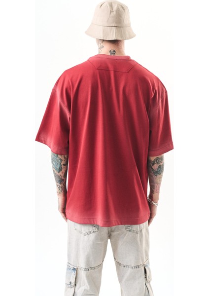 Erkek The Standard Baskılı Oversize T-Shirt Bordo modelleri