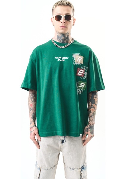 Erkek Low Vision Nakışlı Oversize T-Shirt Nefti fiyatları