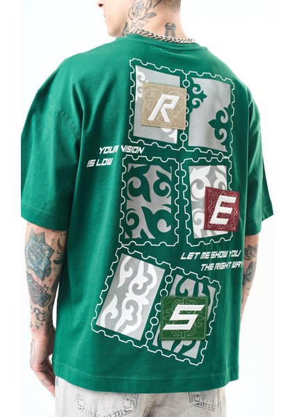 Erkek Low Vision Nakışlı Oversize T-Shirt Nefti fırsatları