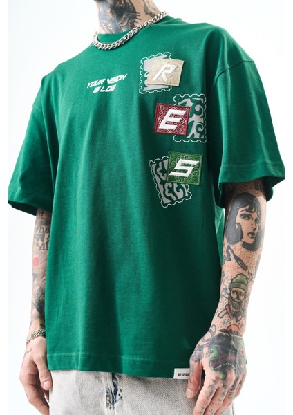 Erkek Low Vision Nakışlı Oversize T-Shirt Nefti indirimleri