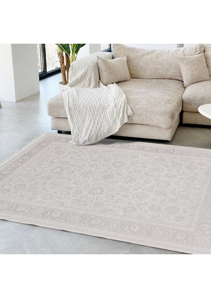 Deluxe Koleksiyonu Viskon Akrilik Dokuma Lüks Saçaklı Halı 6504 Gri