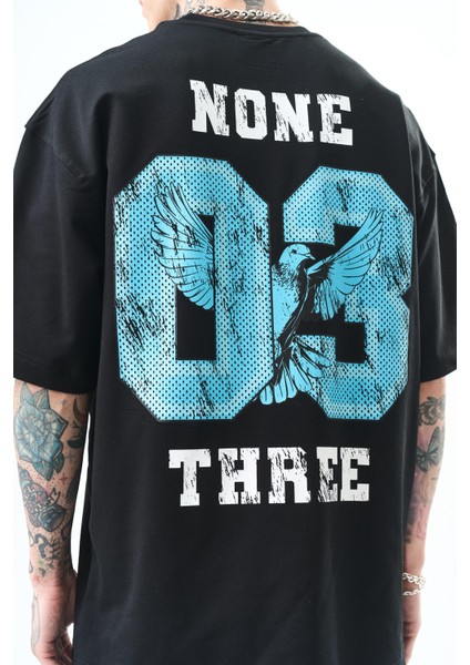 Erkek None Three Baskılı Oversize T-Shirt Siyah fırsatları