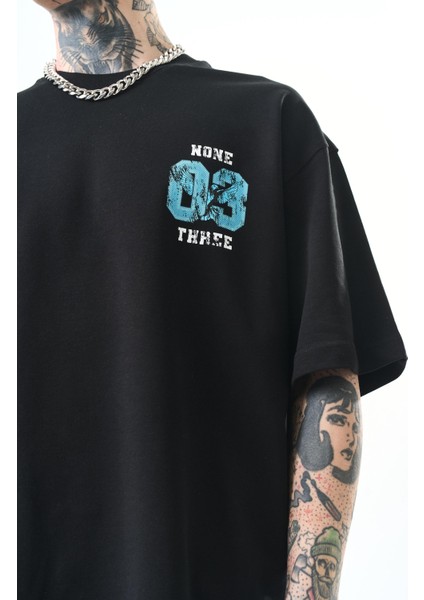 Erkek None Three Baskılı Oversize T-Shirt Siyah indirimleri