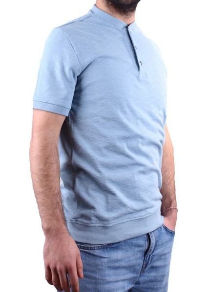 DMG23-211240 Mavi Günlük Hakim Yaka Erkek Tişört