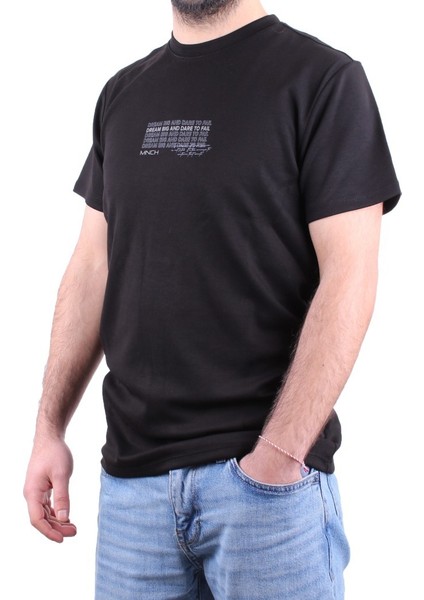 DMG23-211676 Siyah Günlük Bisiklet Yaka Erkek Tişört modelleri