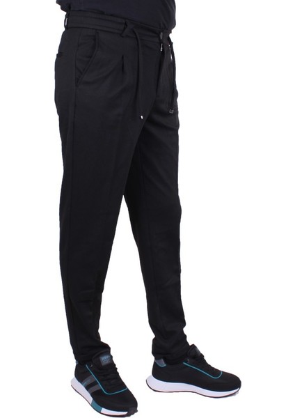 DMG23-611275 Siyah Normal Bel Double Paça Flota Cepli Erkek Pantolon