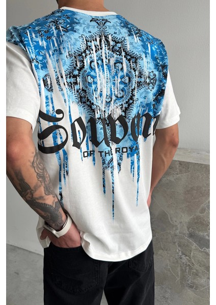 Beyaz Souvenir Baskılı Oversize T-Shirt modelleri