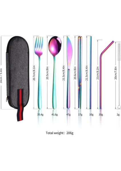 8 Parça Çantalı Yolculuk Çatal Bıçak Kaşık Pipet Chopstick Seti Kamp Okul Ofis Tatil Paslanmaz Çelik Renkli indirimleri
