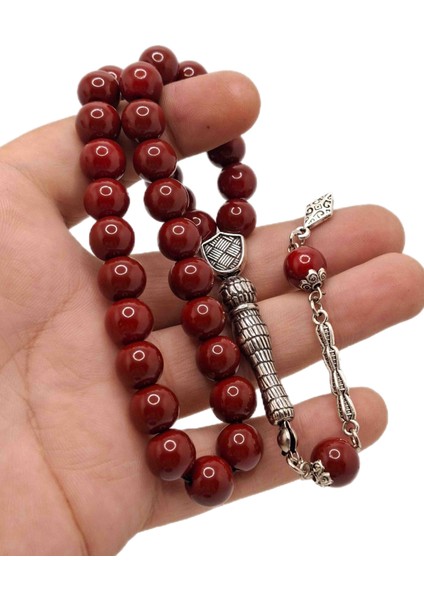 Bordo Renk Küre Kesim Cam Tesbih