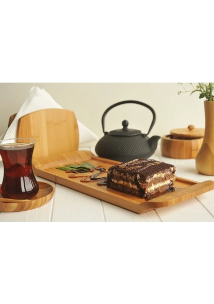 Bambu Sunum Tepsi 35X15X2,5CM Dikdörtgen Uzun Dekoratif Sağlam Hediyelik Modern Şık 1 Adet