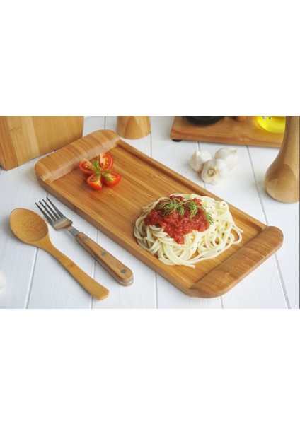 Bambu Sunum Tepsi 35X15X2,5CM Dikdörtgen Uzun Dekoratif Sağlam Hediyelik Modern Şık 1 Adet