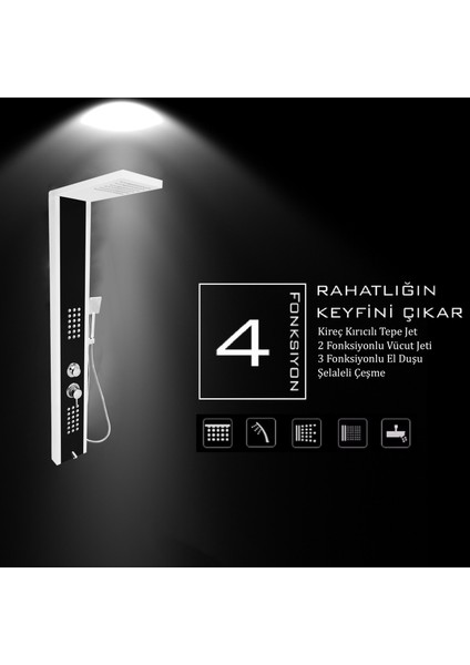 Çift Renk (Beyaz-Siyah) Masajlı Duş Seti - Dikey Jakuzi - Robot Duş - El Duşu - Lüx