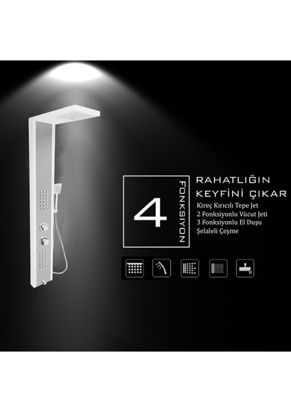 Çift Renk (Beyaz-Silver Gri) Masajlı Duş Seti - Dikey Jakuzi - Robot Duş - El Duşu - Lüx