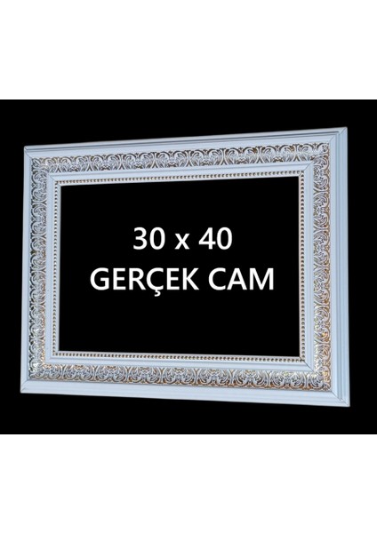 30 x 40 Poster Resim Evrak Çerçevesi Gerçek Cam Beyaz Gold Işlemeli