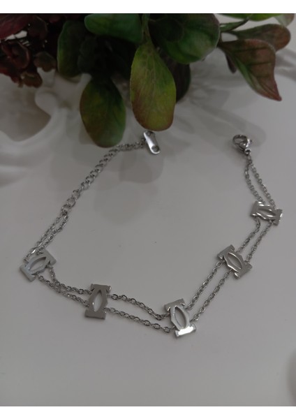 Silver Çift Zincirli Çelik Bileklik