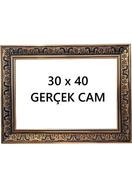 30 x 40 Poster Resim Evrak Çerçevesi Gerçek Cam Siyah Gold Işlemeli