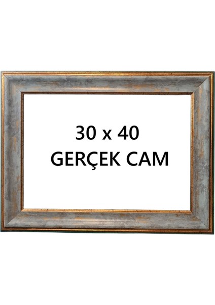 30 x 40 Poster Resim Evrak Çerçevesi Gerçek Cam Mavi Gold