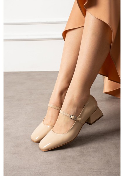 Bogna Kadın Topuklu Önden Bantlı Kalın Topuklu Babet Ten Rugan