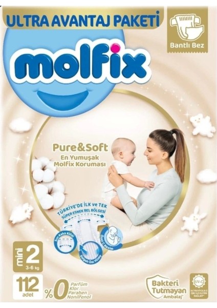 Pure&soft Bebek Bezi Ultra Avantaj Paketi 2 Beden 3-6 kg 112 Adet
