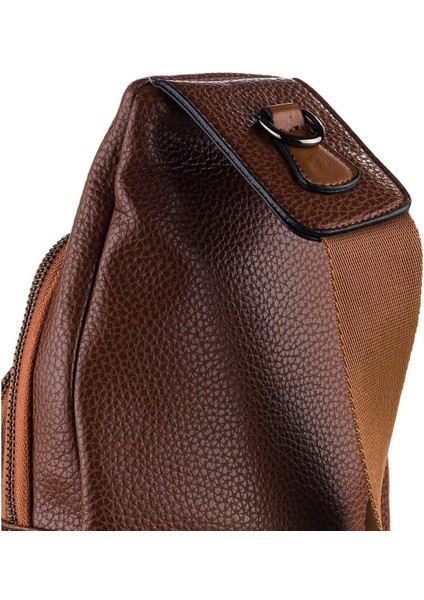 Vegan Deri Unisex Çapraz Göğüs ve Omuz Çantası Body Bag - Taba