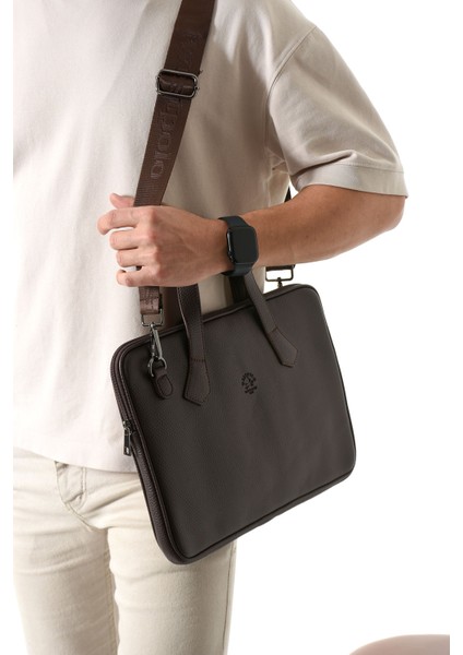 Vegan Deri Unisex Laptop, Evrak Çantası - Kahverengi modelleri