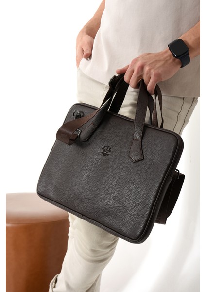 Vegan Deri Unisex Laptop, Evrak Çantası - Kahverengi fırsatları