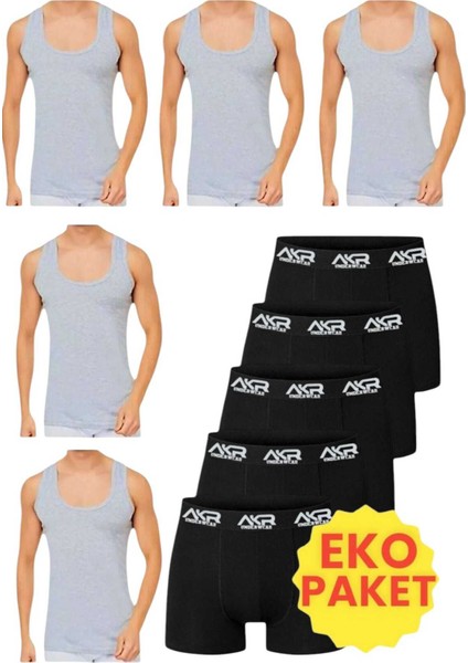 Erkek 10'lu Atlet ve Boxer Takımı Ekonomik Paket Atlet ve Boxer Set 5 Atlet 5 Boxer