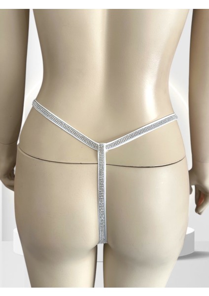 Intive Vs Dantelli Arkası ve Yanları Parlak Taşlı Ultra Şık Kaliteli G-String (Siyah-Beyaz)