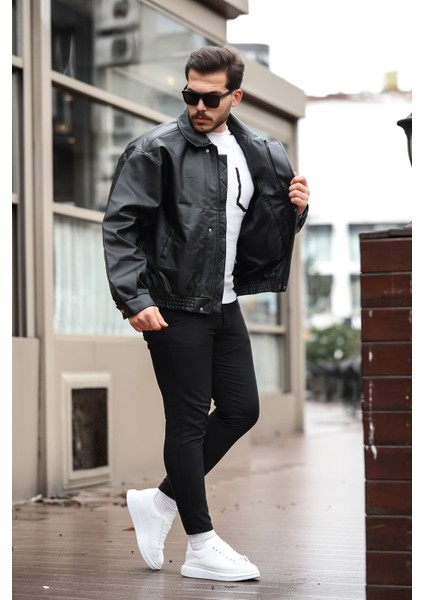Oversize Vintage Erkek Siyah Deri Ceket modelleri