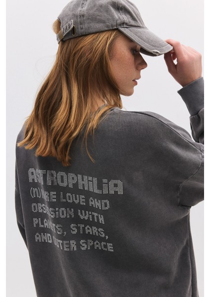 Soluk Efektli Sloganlı Sweatshirt