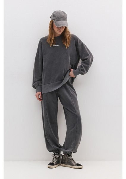 Soluk Efektli Sloganlı Sweatshirt