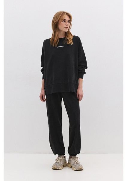 Soluk Efektli Sloganlı Sweatshirt