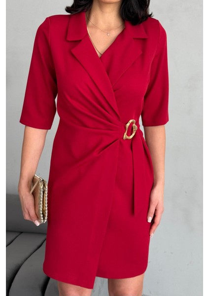Belde Toka Detaylı Yarım Kol Ceket Yaka Double Krep Kumaş Kadın Ofis & Abiye Elbise 037 fırsatları