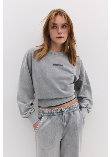 Soluk Efektli Sloganlı Sweatshirt