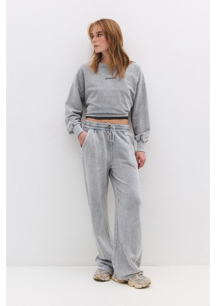Soluk Efektli Sloganlı Sweatshirt