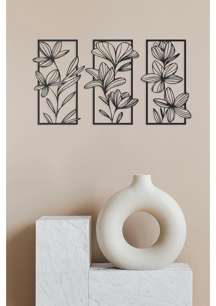 3lü Minimal Çiçek Tablosu Duvar Dekorasyonu Hediyelik