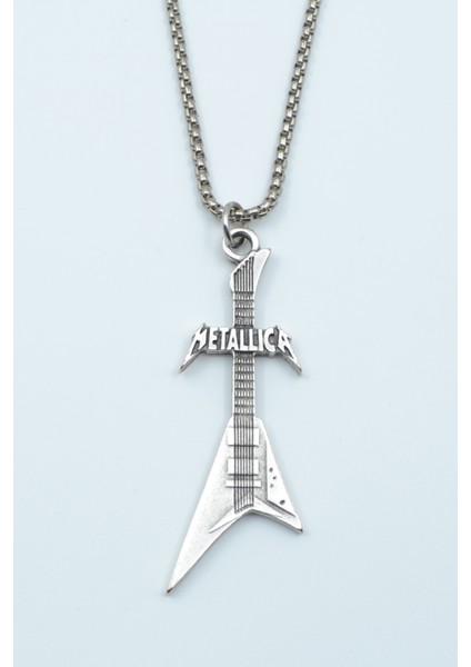 Metallica Elektro Gitar Örme Zincir Kolye - Gümüş Kaplama - Erkek Kadın Kolye - NO:1548