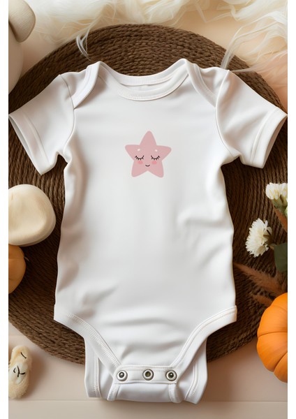 Pembe Yıldız Tasarımlı Bebek Body