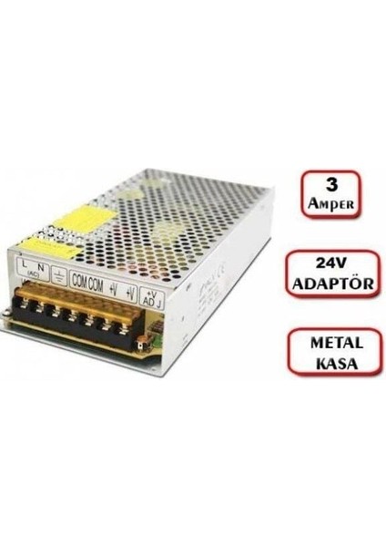 HT1096 24 Volt 3 Amper Metal Kalın Kasa Adaptör