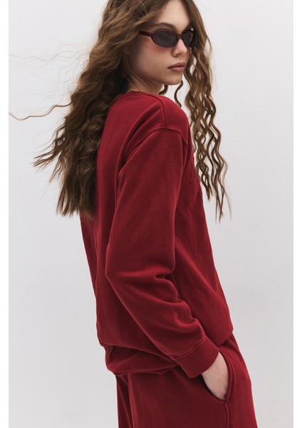 Soluk Efektli Sloganlı Sweatshirt