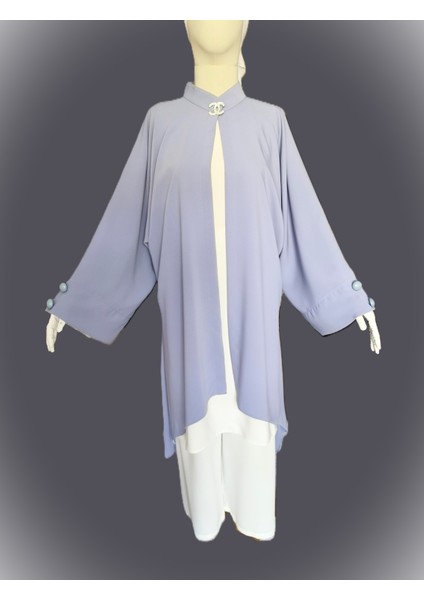 Broş Detaylı Lavanta Rengi Dökümlü Abaya, Her Adımda Zarafet modelleri